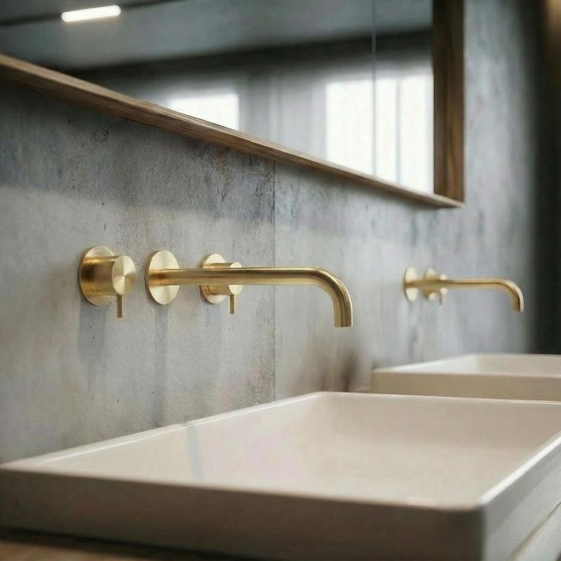 Waterevolution Flow 3-otvorová vstavaná batéria k umývadlu PVD biela zlatá s výtokom 21 cm T1163FWGE-21