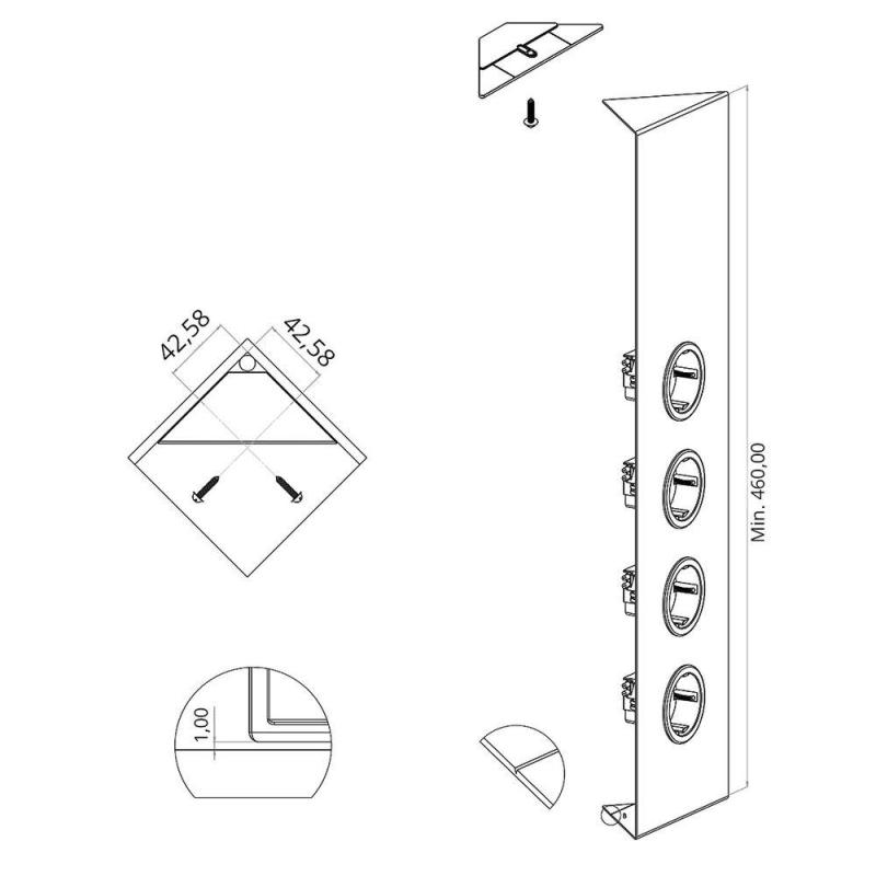 Indux Corner Energetická stĺpiková zásuvka so 4 zásuvkami Penaarde RVS 1208972308