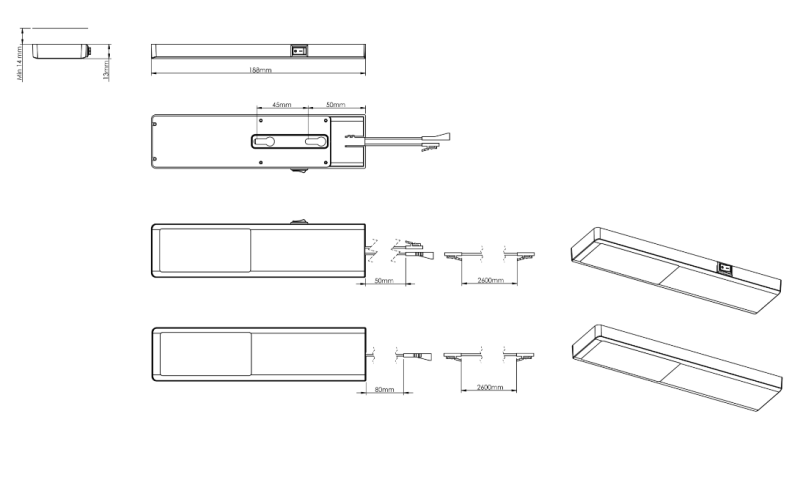 Indux Nivo kuchynská zostava LED Spot 3 W s centrálnym vypínačom Alu-look 1208972333