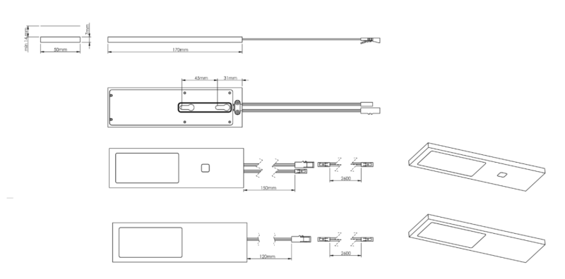 Indux Lino Kitchen Surface-Mounted LED Set 3 Spots 4W With Integrated Touch-Dim Switch Aluminum 1208972395
