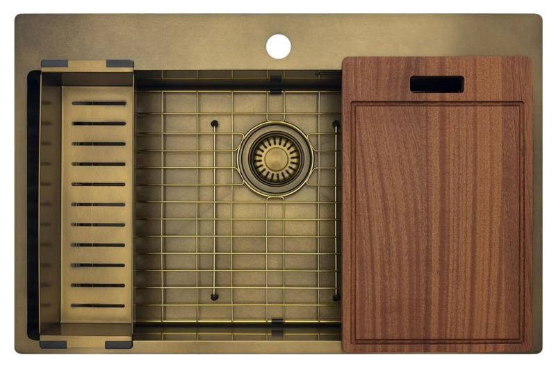 Pure.Sink Luxion Veľký PVD antický bronzový drez 78x50 cm Tapwing s odkvapkávačom a spodným roštom PLX7850T-64