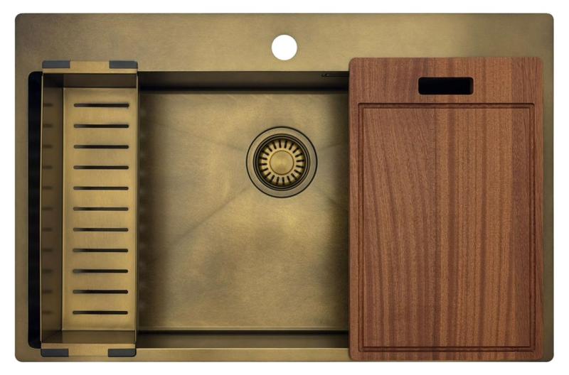 Pure.Sink Luxion Veľký PVD antický bronzový drez 78x50 cm Tapwing s odkvapkávačom a spodným roštom PLX7850T-64