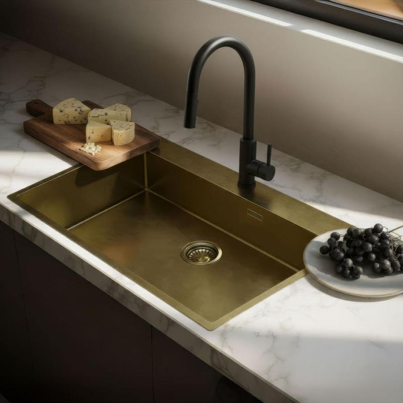 Pure.Sink Luxion Veľký PVD antický bronzový drez 78x50 cm Tapwing s odkvapkávačom a spodným roštom PLX7850T-64