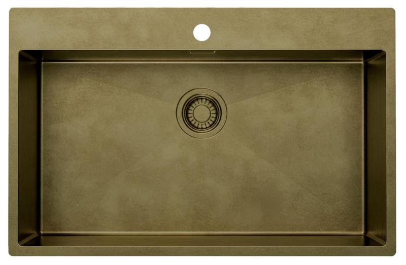 Pure.Sink Luxion Veľký PVD antický bronzový drez 78x50 cm Tapwing s odkvapkávačom a spodným roštom PLX7850T-64