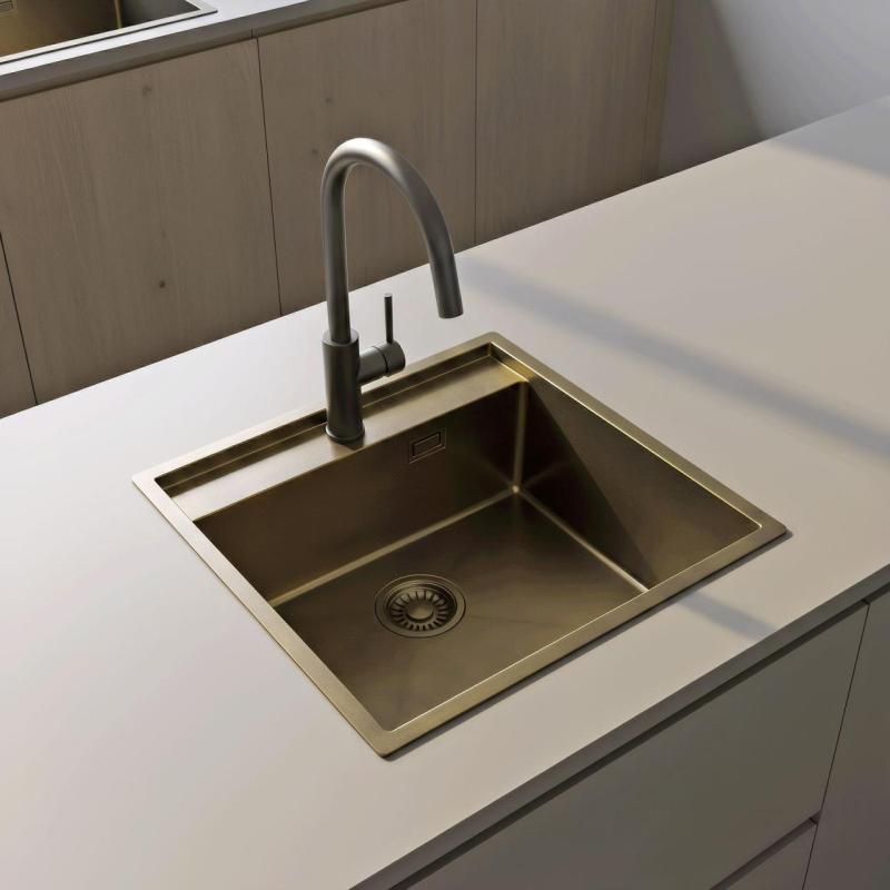Pure.Sink Luxion PVD Antique Bronzový drez 51x50 cm Tapwing s otvorom na batériu a spodným roštom PLX5150T-64