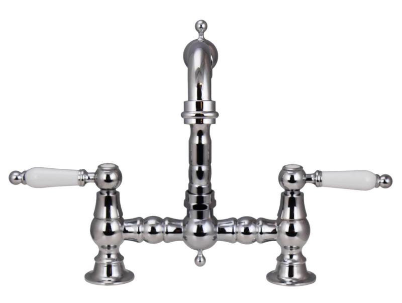 Aquanello Heritage Manor Klasická kuchyňa Nostalgický most Kuchynský kohútik Chróm s bielou rukoväťou CR-0010-HM