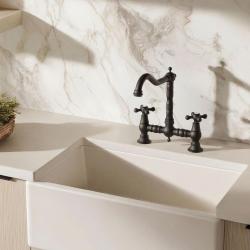 Aquanello Heritage Ascot Klasická kuchynská batéria v retro štýle s mostíkom, čierna, s krížovými rukoväťami BL-4001-HA