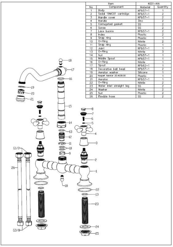 Aquanello Heritage Ascot Classic Kitchen Nostalgic Bridge Kitchen Faucet, Black with Cross Handles BL-0011-HM
