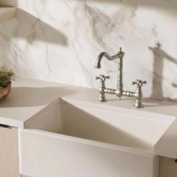 Aquanello Heritage Ascot Klasická kuchynská batéria v retro štýle s mostíkom, nerezová oceľ s krížovými rukoväťami NB-0011-HM