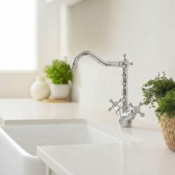 Aquanello Heritage Ascot Klasická kuchyňa – Nostalgická kuchynská batéria v chrómovom vyhotovení s uhlovým výtokom CR-4002-HA