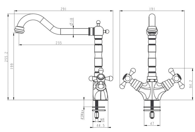 Aquanello Heritage Ascot Klasická kuchyňa – Nostalgická kuchynská batéria z nehrdzavejúcej ocele s uhlovým výtokom NB-4002-HA