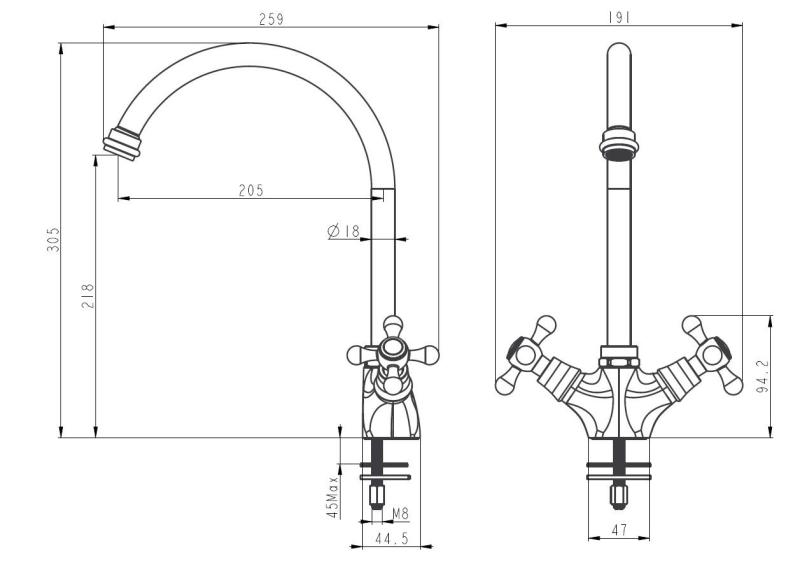 Aquanello Heritage Ascot Klasická kuchyňa – nostalgický kuchynský kohútik v bronzovej farbe s okrúhlym výtokom BN-4003-HA