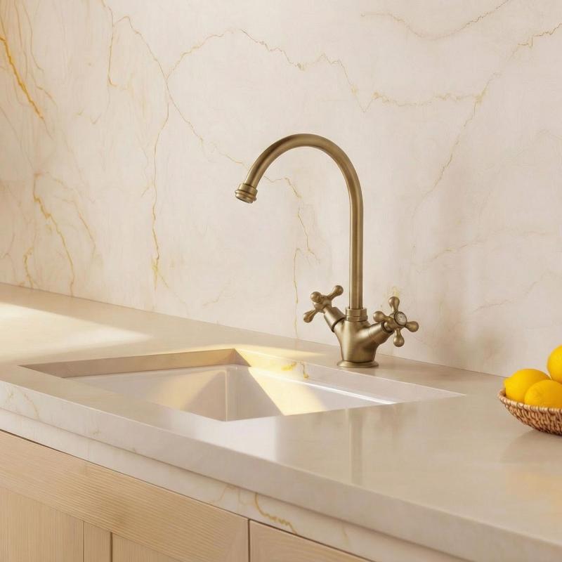 Aquanello Heritage Ascot Klasická kuchyňa – nostalgický kuchynský kohútik v bronzovej farbe s okrúhlym výtokom BN-4003-HA