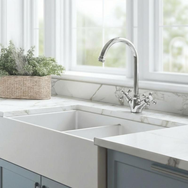 Aquanello Heritage Ascot Klasická kuchyňa Nostalgický kuchynský kohútik Chróm s okrúhlym výtokom CR-4003-HA