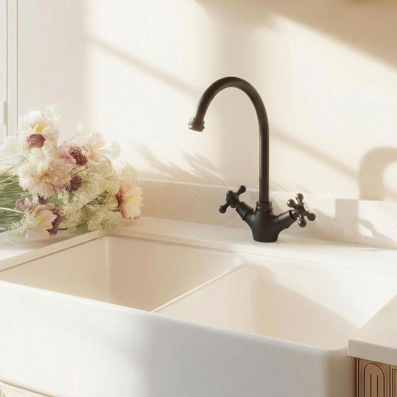 Aquanello Heritage Ascot Klasická kuchyňa – nostalgická kuchynská batéria, čierna s okrúhlym výtokom BL-4003-HA