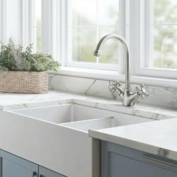 Aquanello Heritage Ascot Klasická kuchyňa – Nostalgická kuchynská batéria z nehrdzavejúcej ocele s okrúhlym výtokom NB-4003-HA