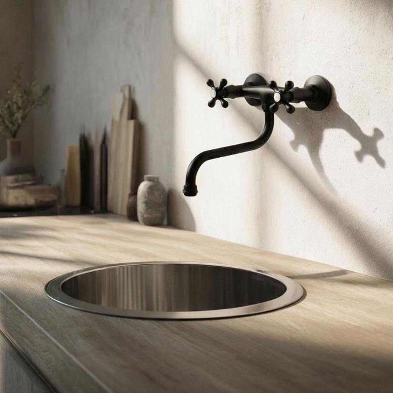 Aquanello Heritage Ascot Klasický kuchynský nástenný kohútik čierny BL-4111-HA