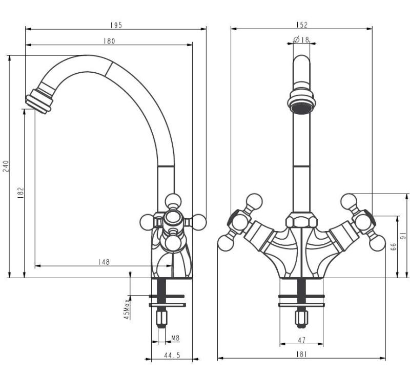 Aquanello Heritage Ascot Klasická kuchyňa Nostalgický kuchynský kohútik Čierny BL-4004-HA