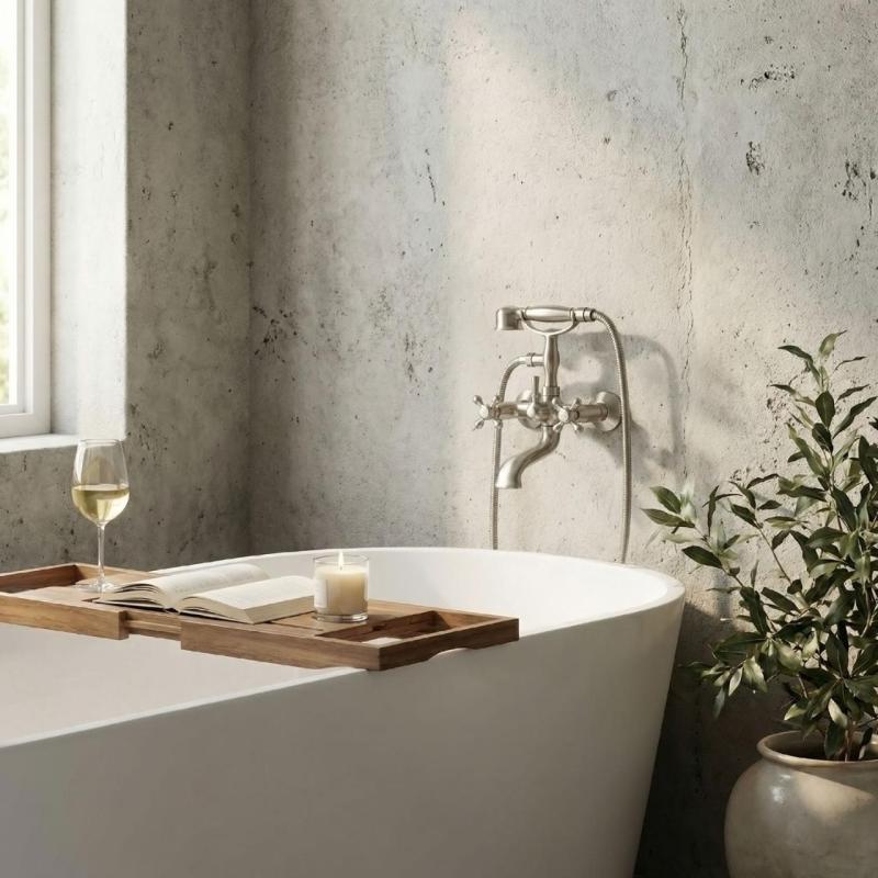 Aquanello Heritage Ascot Klasický montážny batériový kohútik s hviezdicovými gombíkmi z nehrdzavejúcej ocele vrátane ručnej sprchy NB-3002-HA