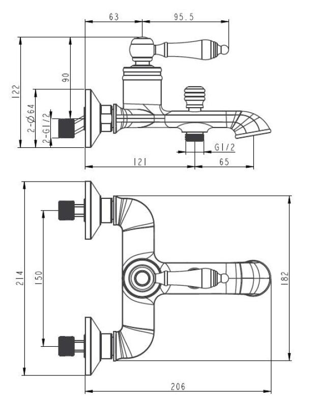 Aquanello Heritage Manor Klasická vaňová batéria z nehrdzavejúcej ocele NB-3001-HM