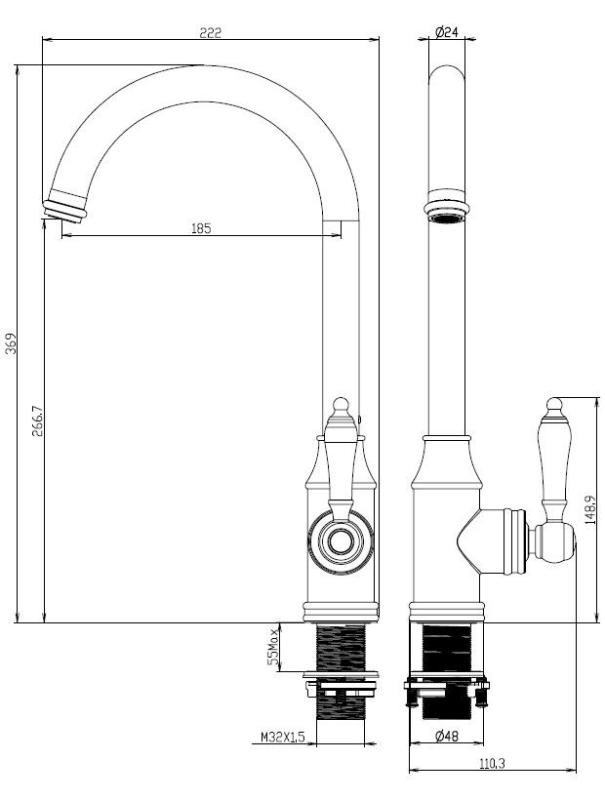 Aquanello Heritage Manor Klasická kuchyňa Nostalgická kuchynská batéria Čierna BL-9001-HM