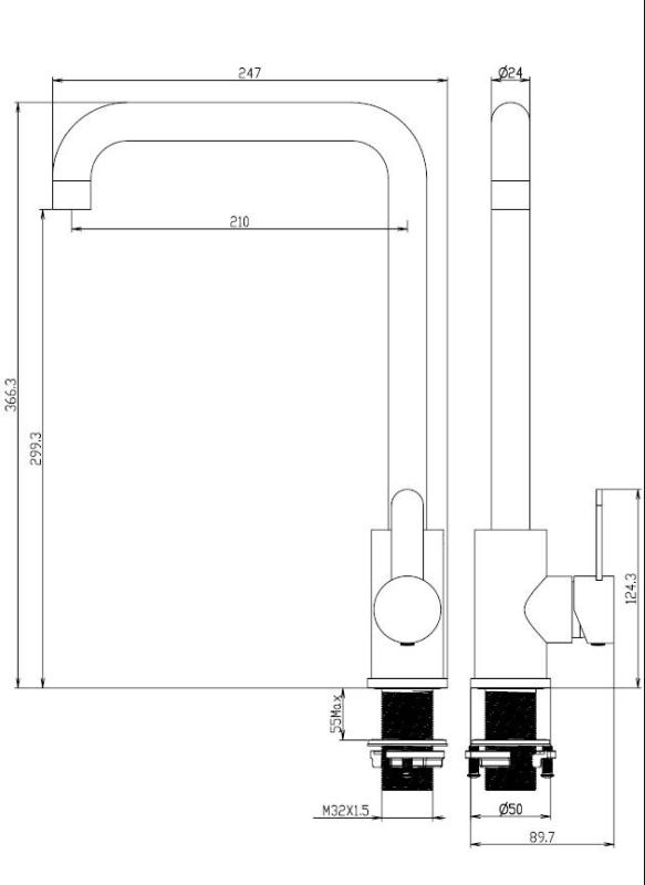 Aquanello Forma Masívna nerezová kuchynská batéria s jedným pákovým ovládačom SS-1001-FM