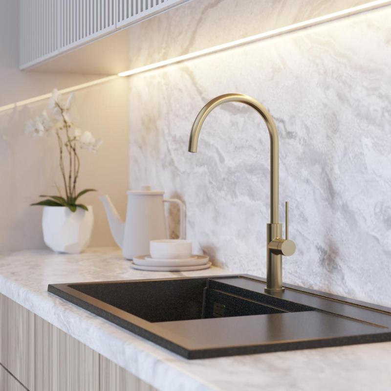Graniteland Vira Slim Kuchynská batéria v brúsenom zlatom vyhotovení s otočným výtokom 1208972623