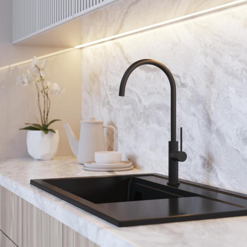 Graniteland Vira Slim Kuchynská batéria, čierna, s otočným výtokom 1208972626