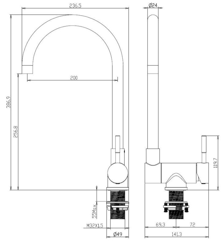 Aquanello Forma Solid Stainless Steel Drop-Down Window Kitchen Faucet, Black BL-1012-FM