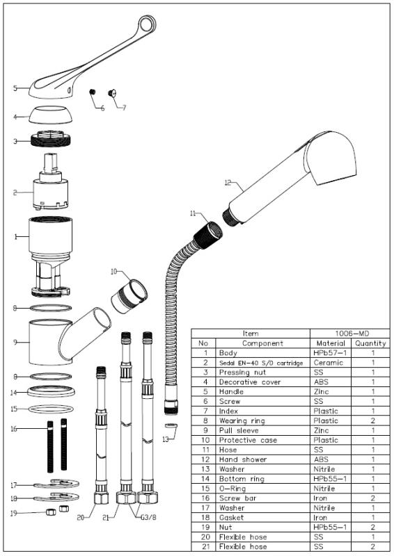 Aquanello Medic Kitchen Faucet with Long Handle and Pull-Out Spout, Chrome CR-1006-MD