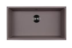GraniteMy Universal Veľký granitový drez v odtieni taupe, rozmery 74 x 40 cm, na dosku, pod dosku a do dosky, s odtokovou zátkou v odtieni gun metal, č. 1208972708