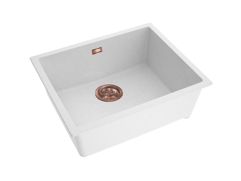 Pure.Sink Eternal Kremeňový biely drez 50 x 40 cm na montáž pod dosku a na dosku s medenou zátkou