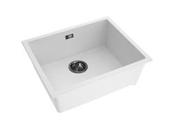 Pure.Sink Eternal Kremeňový biely drez 50 x 40 cm na zapustenie a na dosku s zátkou v odtieni gun metal
