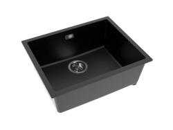 Pure.Sink Eternal Kremeňový čierny drez 50 x 40 cm na montáž pod dosku a na dosku s automatickou zátkou v odtieni gun metal