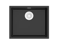 Pure.Sink Eternal Kremeňový čierny drez 50 x 40 cm na montáž pod dosku a na dosku s automatickou bielou zátkou