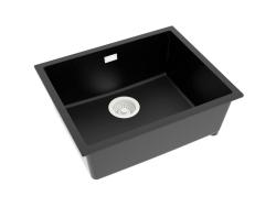 Pure.Sink Eternal Kremeňový čierny drez 50 x 40 cm na montáž pod dosku a na dosku s automatickou bielou zátkou