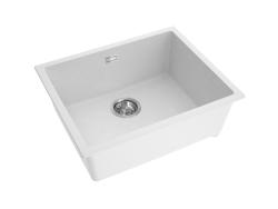Pure.Sink Eternal Kremeňový biely drez 50 x 40 cm na montáž pod dosku a na dosku s automatickou nerezovou zátkou
