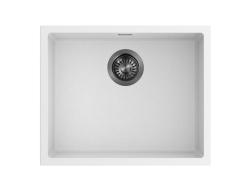 Pure.Sink Eternal Kremeňový biely drez 50 x 40 cm na montáž pod dosku a na dosku s automatickou zátkou v odtieni gun metal