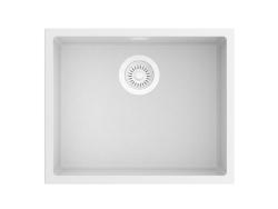 Pure.Sink Eternal Kremeňový biely drez 50 x 40 cm na montáž pod dosku a na dosku s automatickou bielou zátkou
