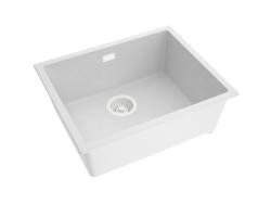 Pure.Sink Eternal Kremeňový biely drez 50 x 40 cm na montáž pod dosku a na dosku s automatickou bielou zátkou