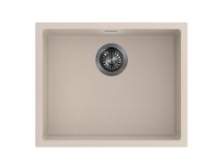Pure.Sink Eternal Kremeňový umývadlo v béžovej farbe, rozmery 50 x 40 cm, na montáž pod dosku aj na dosku, s automatickou zátkou v odtieni gun metal