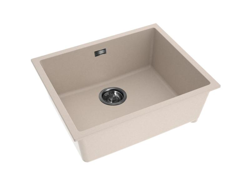 Pure.Sink Eternal Kremeňový umývadlo v béžovej farbe, rozmery 50 x 40 cm, na montáž pod dosku aj na dosku, s automatickou zátkou v odtieni gun metal