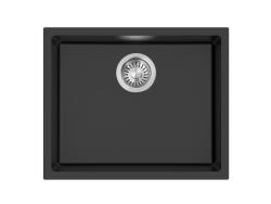 Pure.Sink Eternal Quartz Black Sink 50x40 cm, Flush-Mount and Under-Mount with Stainless Steel Plug