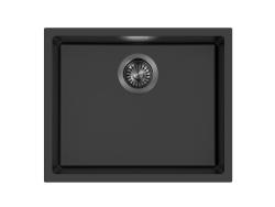 Pure.Sink Eternal Kremeňový čierny drez 50 x 40 cm na zapustenie a podstavec s odtokovou zátkou v odtieni gun metal