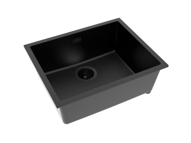 Pure.Sink Eternal Quartz Black Sink 50x40 cm, Flush-Mount and Undermount, with Black Drain Plug