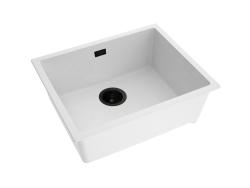 Pure.Sink Eternal Quartz White Sink 50x40 cm, Flush-Mount and Under-Mount with Black Plug