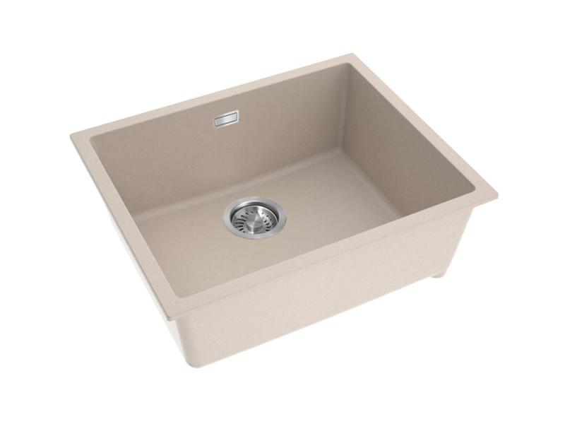Pure.Sink Eternal Quartz Beige Sink, 50x40 cm, Flush-Mount and Under-Counter, with Stainless Steel Drain Plug