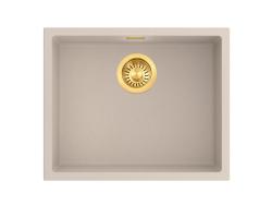 Pure.Sink Eternal Quartz Beige Sink, 50x40 cm, Flush-Mount and Under-Counter, with Gold Drain Plug