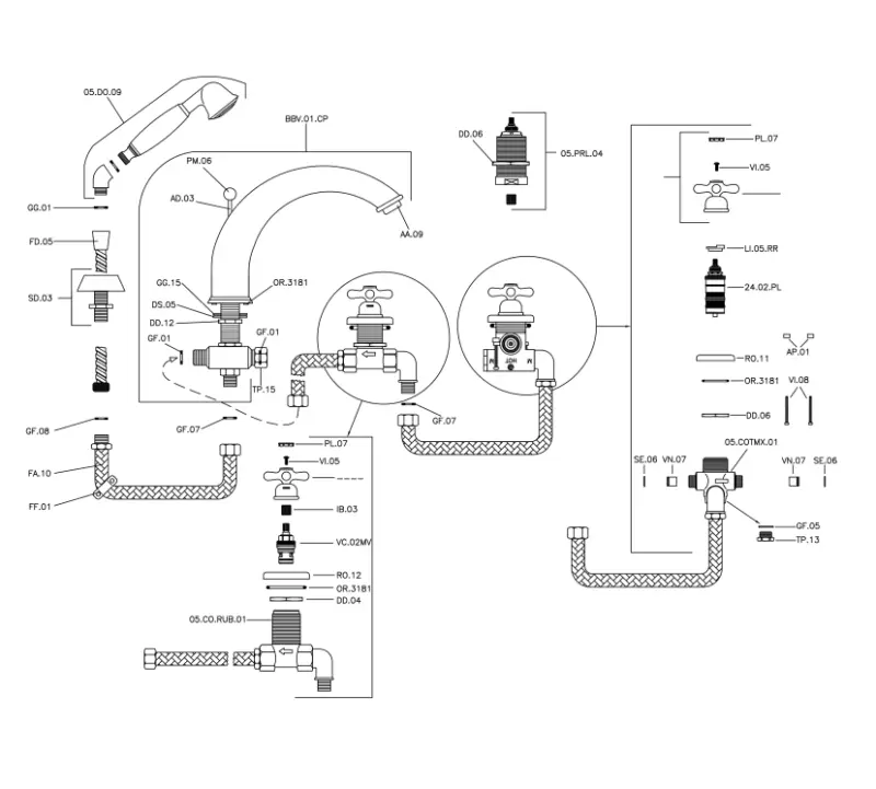 Huber Croisette 4-hole bath rim mixer Thermostatic Chrome CST7601021