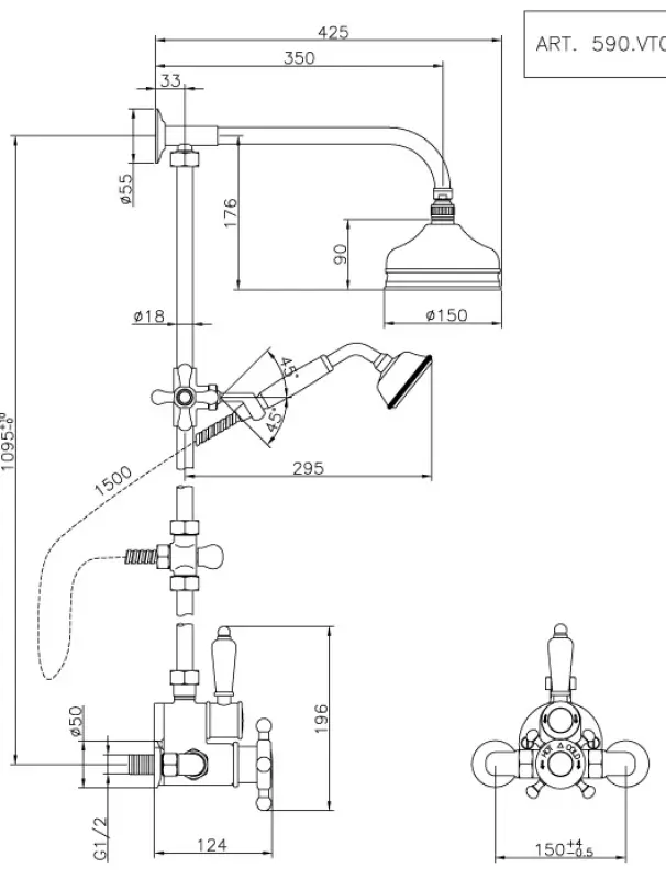 Huber Victorian Termostatická Sprchová Súprava 15 cm Chróm 5698